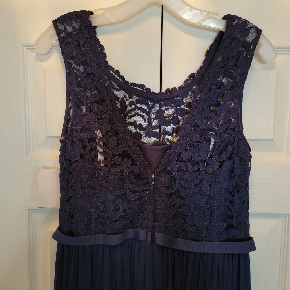 David's Bridal Navy Lace Bodice Maxi with High Slit - Picture 5 of 6